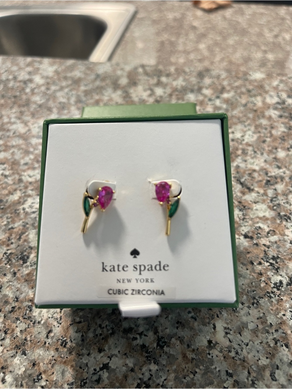 Kate Spade Pink Teardrop & Green Leaf Floral Stud Earrings